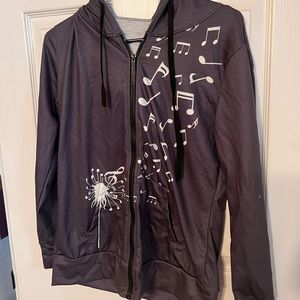 Gray hoodie with music notes size medium